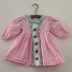 Smocked Pink Gingham Baby Dress with Turkeys